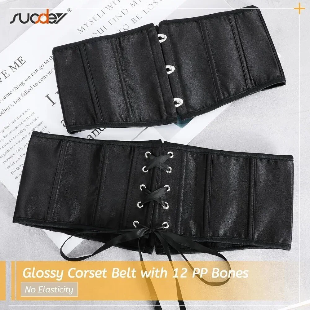 Women's Jacquard Corset Belt Lace Up Bustier Waspie Belt Renaissance Black Gloss